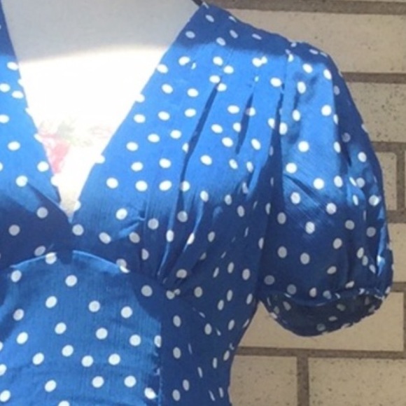 ❌DONATED❌Blue Polka Dot Cottage Style V-Neck Lined Midi Dress - Picture 6 of 9